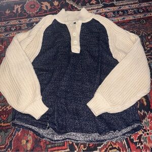 We The Free Henley style sweater with cable knit sleeves